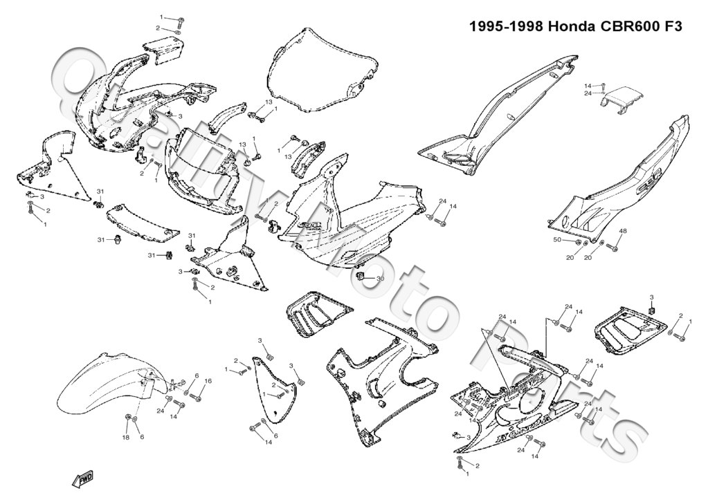 Honda cbr600f3 body parts parts breakdown